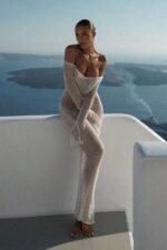 Alena Örme Uzun Plaj Elbisesi - Beyaz - Görsel 6