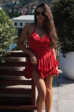 Amanda Kolsuz Mini Elbise - Kırmızı - Görsel 4
