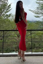 Anastasia Çiçek Detay Elbise - Kırmızı - Görsel 3