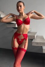 Angelica İncili Jartiyer Set - Kırmızı - Görsel 5