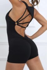 Asimetrik Büzgülü Kısa Jumpsuit - Siyah - Görsel 5