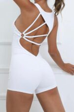 Asimetrik Büzgülü Kısa Jumpsuit - Beyaz - Görsel 4