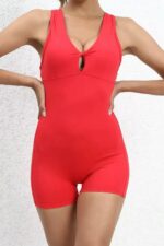 Asimetrik Büzgülü Kısa Jumpsuit - Kırmızı - Görsel 3