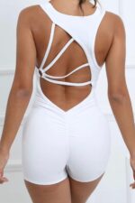 Asimetrik Büzgülü Kısa Jumpsuit - Beyaz - Görsel 3