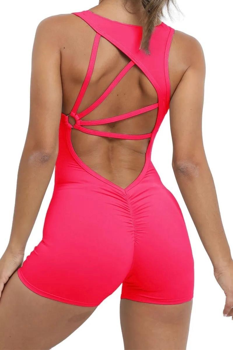 asimetrik-buzgulu-kisa-jumpsuit-e-f180 Asimetrik Büzgülü Kısa Jumpsuit - Pembe - Görsel 1