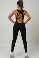 Asimetrik Sırt Büzgülü Jumpsuit - Siyah