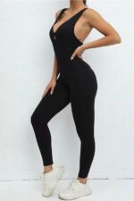 Asimetrik Sırt Büzgülü Jumpsuit - Siyah - Görsel 4