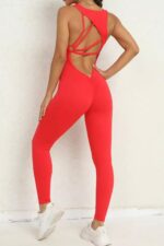 Asimetrik Sırt Büzgülü Jumpsuit - Kırmızı - Görsel 3