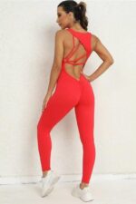 Asimetrik Sırt Büzgülü Jumpsuit - Kırmızı - Görsel 2
