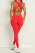 Asimetrik Sırt Büzgülü Jumpsuit - Kırmızı - Görsel 4