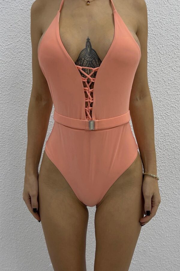 Bağcık Dekolteli Mayokini - Mercan