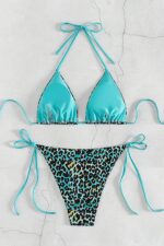 Basic Leopar Bağcıklı Bikini - Mavi - Görsel 7
