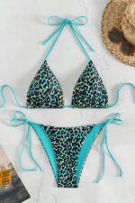 Basic Leopar Bağcıklı Bikini - Mavi - Görsel 6