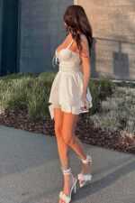 Britney Astarlı Mini Elbise - Beyaz - Görsel 3