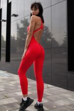 Büzgülü Jumpsuit - Kırmızı