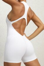 Büzgülü Jumpsuit Tayt - Beyaz - Görsel 6