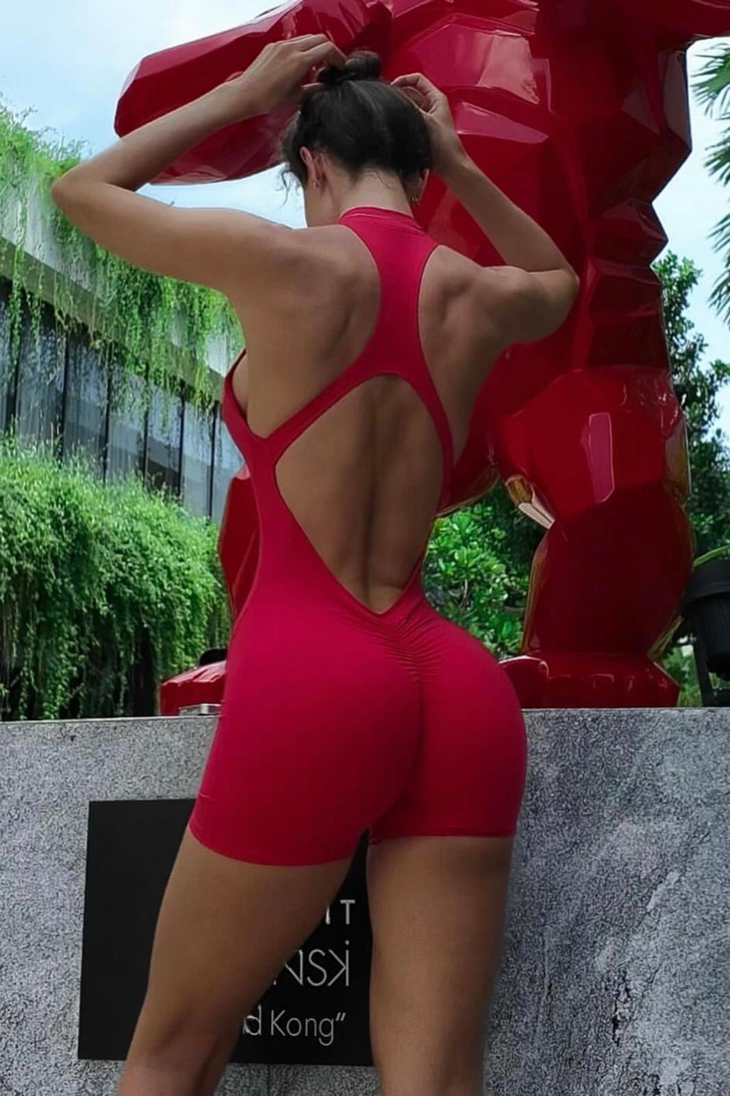 buzgulu-jumpsuit-tayt-db-47d Büzgülü Jumpsuit Tayt - Kırmızı - Görsel 1