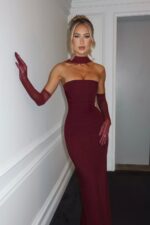 Carolina Strapless Elbise - Bordo - Görsel 4