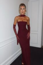 Carolina Strapless Elbise - Bordo