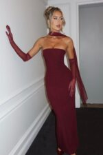 Carolina Strapless Elbise - Bordo - Görsel 3