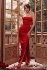 Elizabetta Saten Gece Elbisesi - Kırmızı - Görsel 3