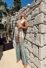 Emma Brenta Plaj Pantolonu - Mavi-Beyaz
