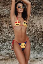 Emoji Nakış Örgü Bikini - Renkli