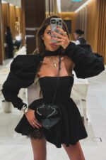 Evgenia Balon Omuz Elbise - Siyah - Görsel 3