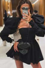 Evgenia Balon Omuz Elbise - Siyah