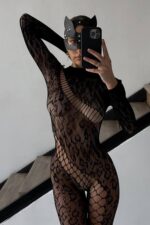 File Detaylı Full Body Leo Vücut Çorabı - Siyah - Görsel 4