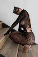 File Detaylı Full Body Leo Vücut Çorabı - Siyah - Görsel 2