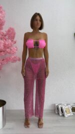 Fishnet Crytal Pantolon - Pembe - Görsel 5