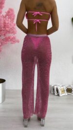 Fishnet Crytal Pantolon - Pembe - Görsel 3