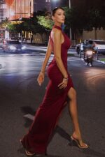İrina Omzu Açık Elbise - Bordo - Görsel 5