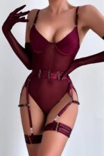 Jartiyerli Luxury Bodysuit - Bordo - Görsel 4