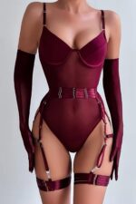Jartiyerli Luxury Bodysuit - Bordo - Görsel 5