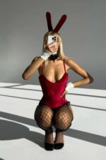 Kadife Tavşan Kostüm - Bordo