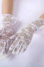 Kısa Dantel Flower Eldiven - Beyaz