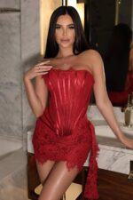 Korsetta Luxury Elbise - Kırmızı - Görsel 3