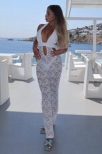 Lace Dekolteli tulum - Beyaz