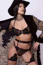 Laura Çiçekli Jartiyer Set - Siyah - Görsel 6