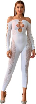 Leopar Taş İşlemeli Tulum Çorap - Beyaz - Görsel 5