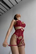 Novikova Dantel Jartiyer Takım - Bordo - Görsel 2