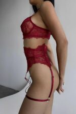 Novikova Dantel Jartiyer Takım - Bordo - Görsel 6