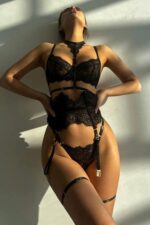 Novikova Dantel Jartiyer Takım - Siyah - Görsel 4