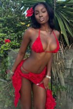 Pina Güllü Brazilian Bikini Set - Kırmızı