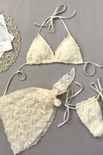 Pina Güllü Brazilian Bikini Set - Krem - Görsel 4