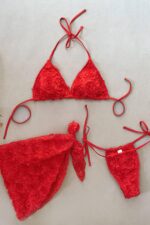Pina Güllü Brazilian Bikini Set - Kırmızı - Görsel 5