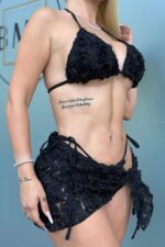 Pina Güllü Brazilian Bikini Set - Siyah - Görsel 4