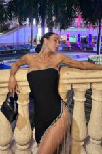 Serebra Taşlı Bandaj Gece Elbisesi - Siyah - Görsel 6